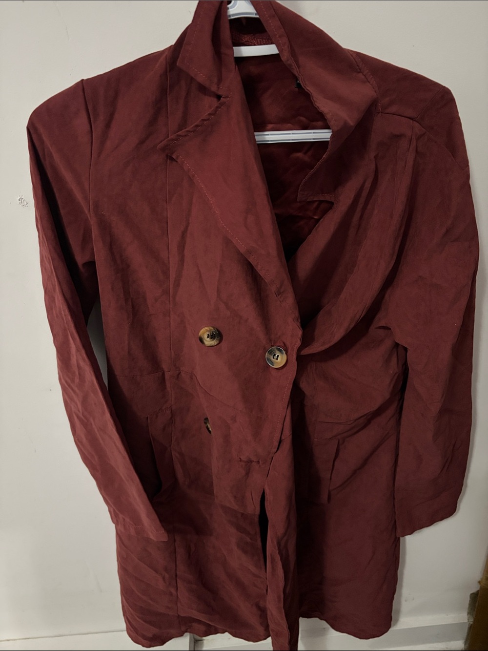 Women’s Burgundy Double-Breasted Coat